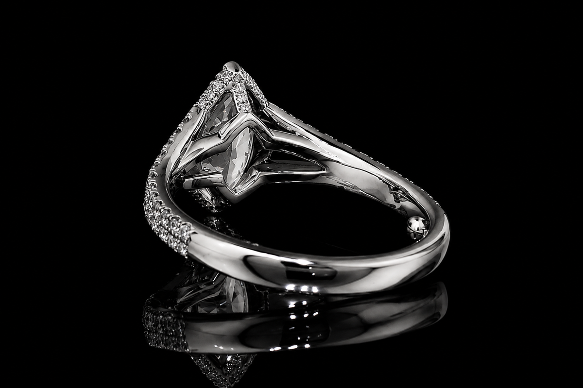 Marquise Diamond Halo Ring with Split Pavé Band (eng528)