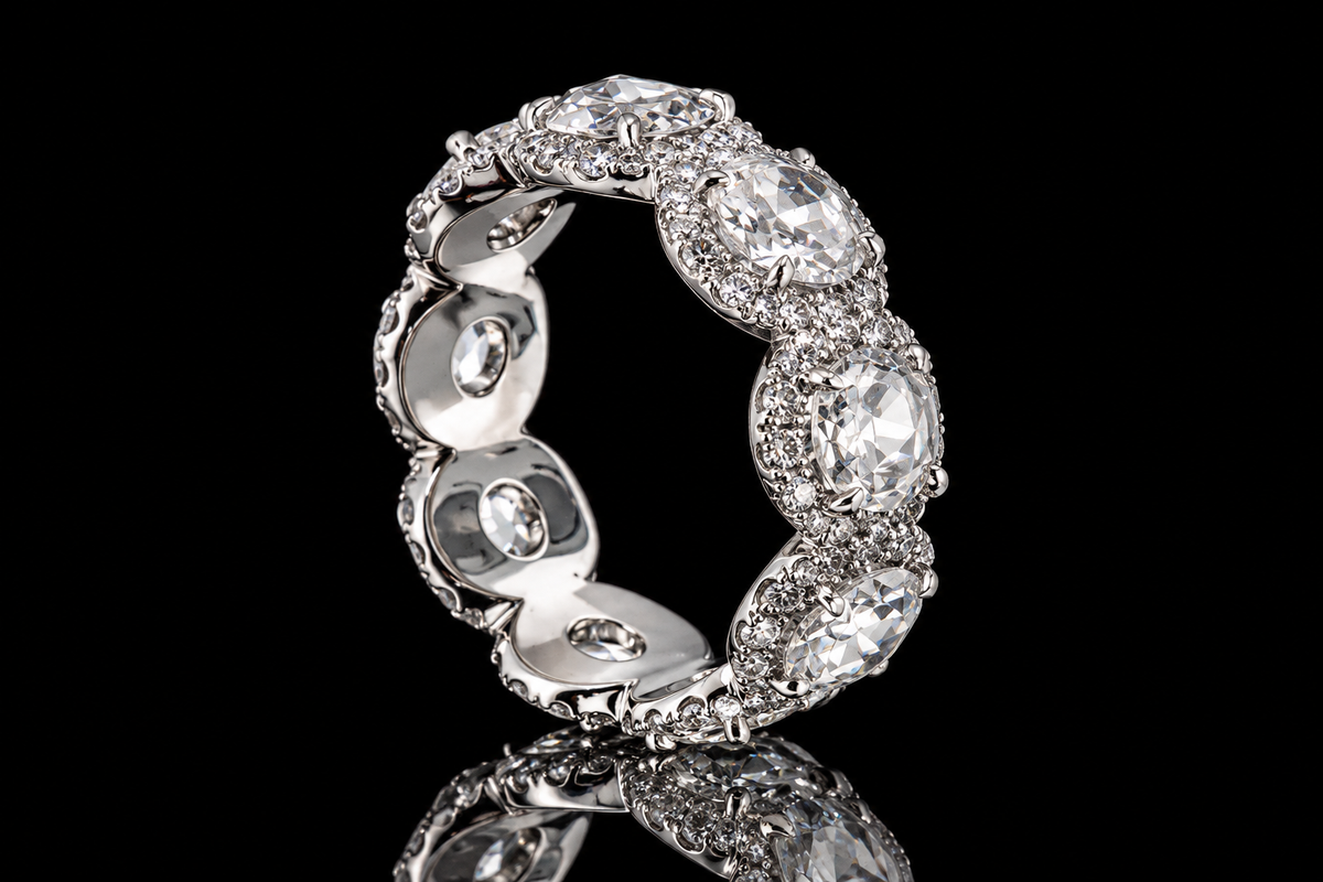 Rose-Cut Diamond Halo Eternity Band (band172)