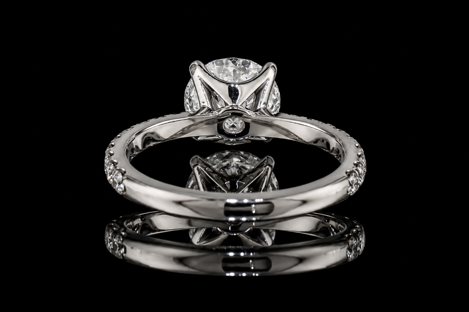 Round Brilliant Diamond Solitaire Ring with Pavé Band and Hidden Halo (eng512)
