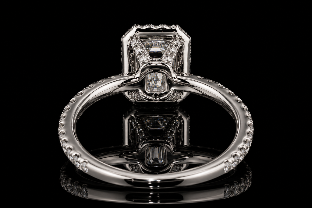 Emerald Cut Diamond Halo Engagement Ring (eng042)