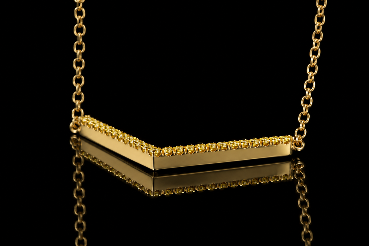 Yellow Diamond Micropavé Chevron Necklace (pend082)