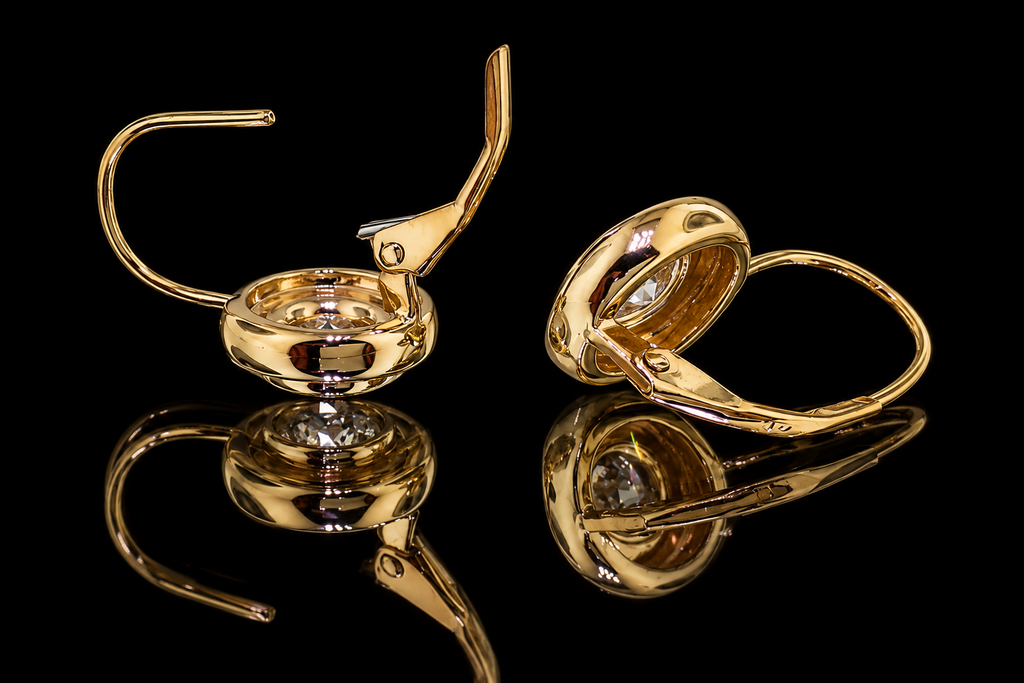 Bezel-Set Diamond Leverback Earrings (ear074)