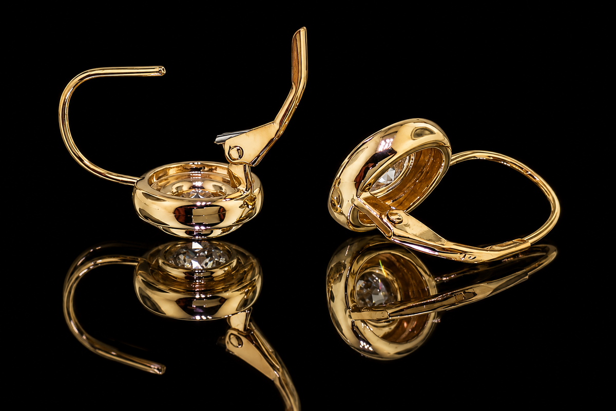 Bezel-Set Diamond Leverback Earrings (ear074)