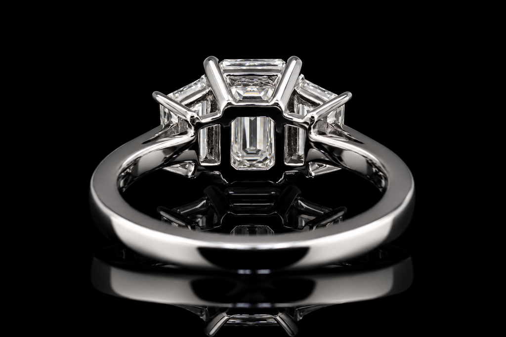 Emerald-Cut Diamond Ring with Trapezoid Side Diamonds (ENG786-1)