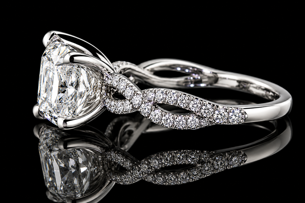Princess Cut Diamond Twisted Split Shank Engagement Ring (eng022)