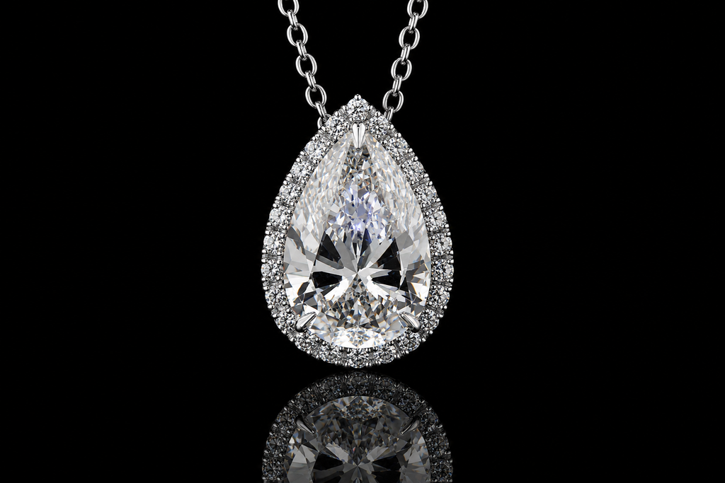 Platinum Pear-Shaped Diamond Halo Pendant (pend008)