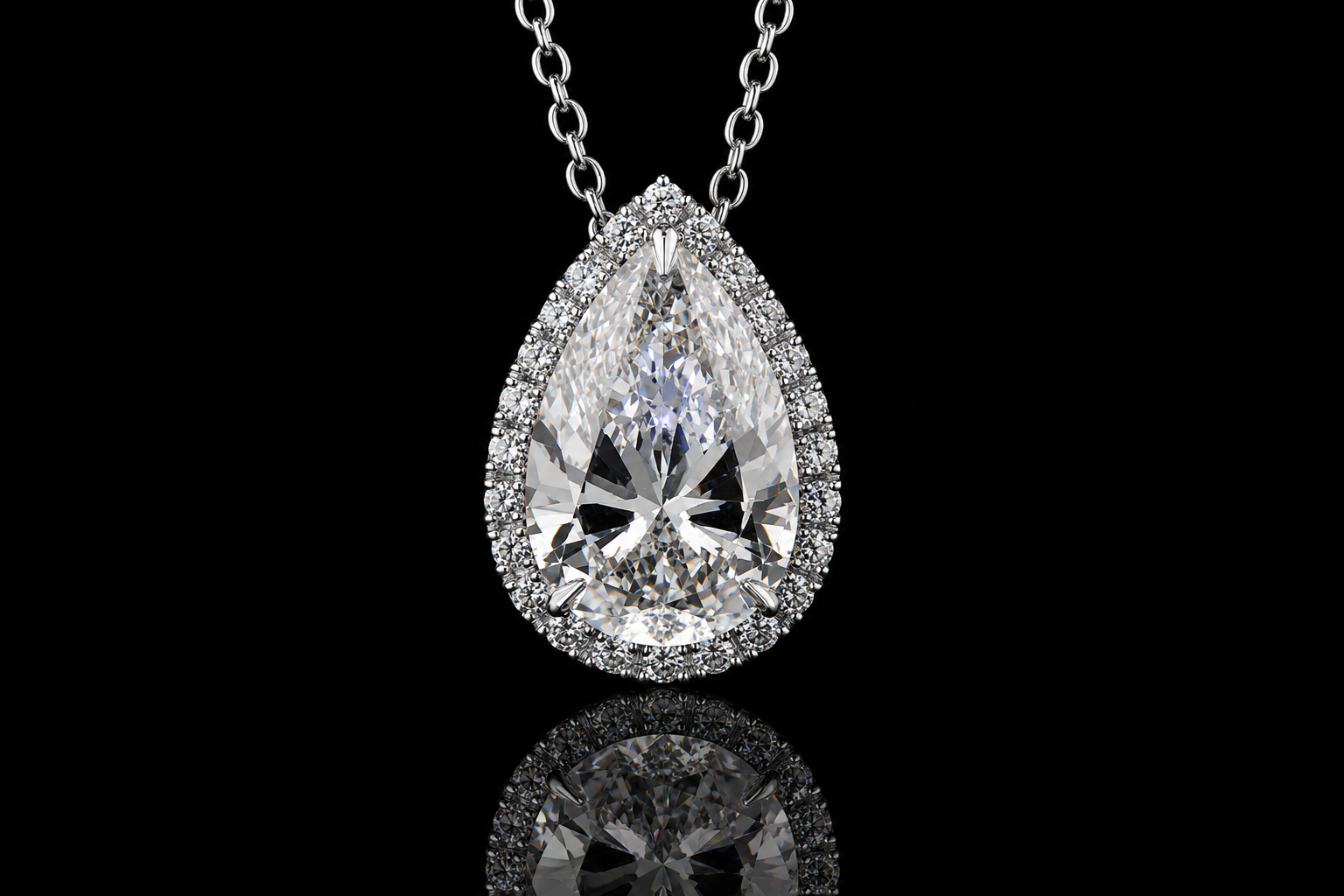 Platinum Pear-Shaped Diamond Halo Pendant (pend008)