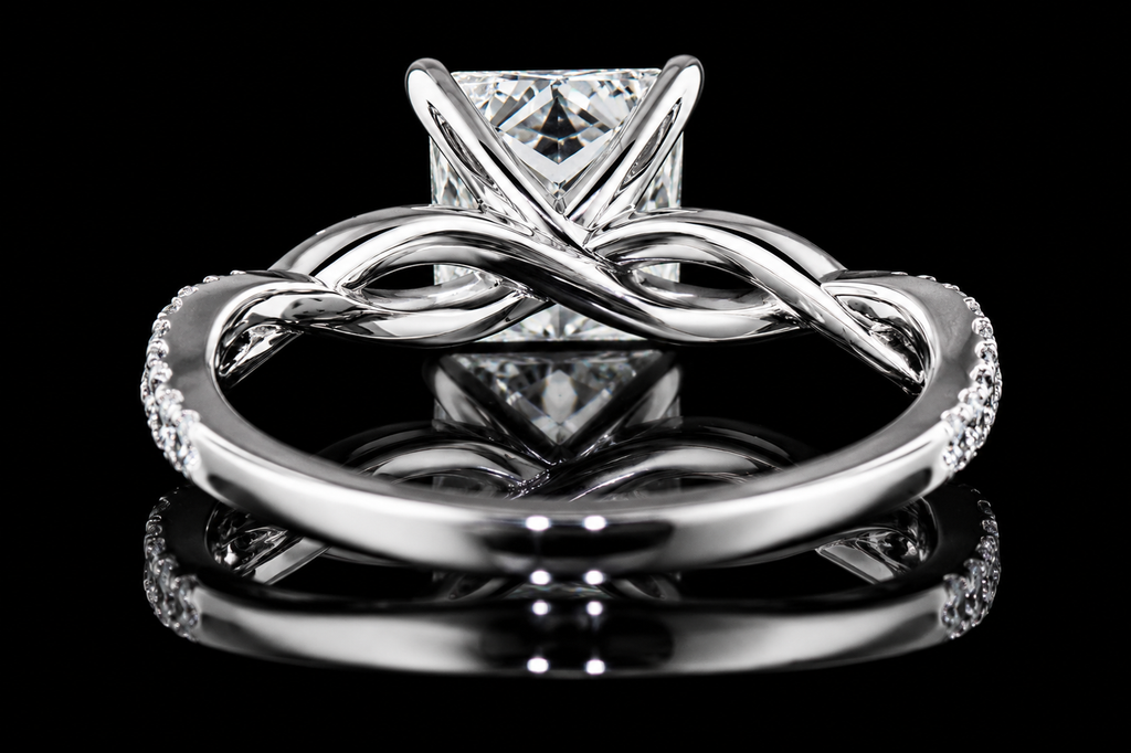 Princess Cut Diamond Twisted Split Shank Engagement Ring (eng022)