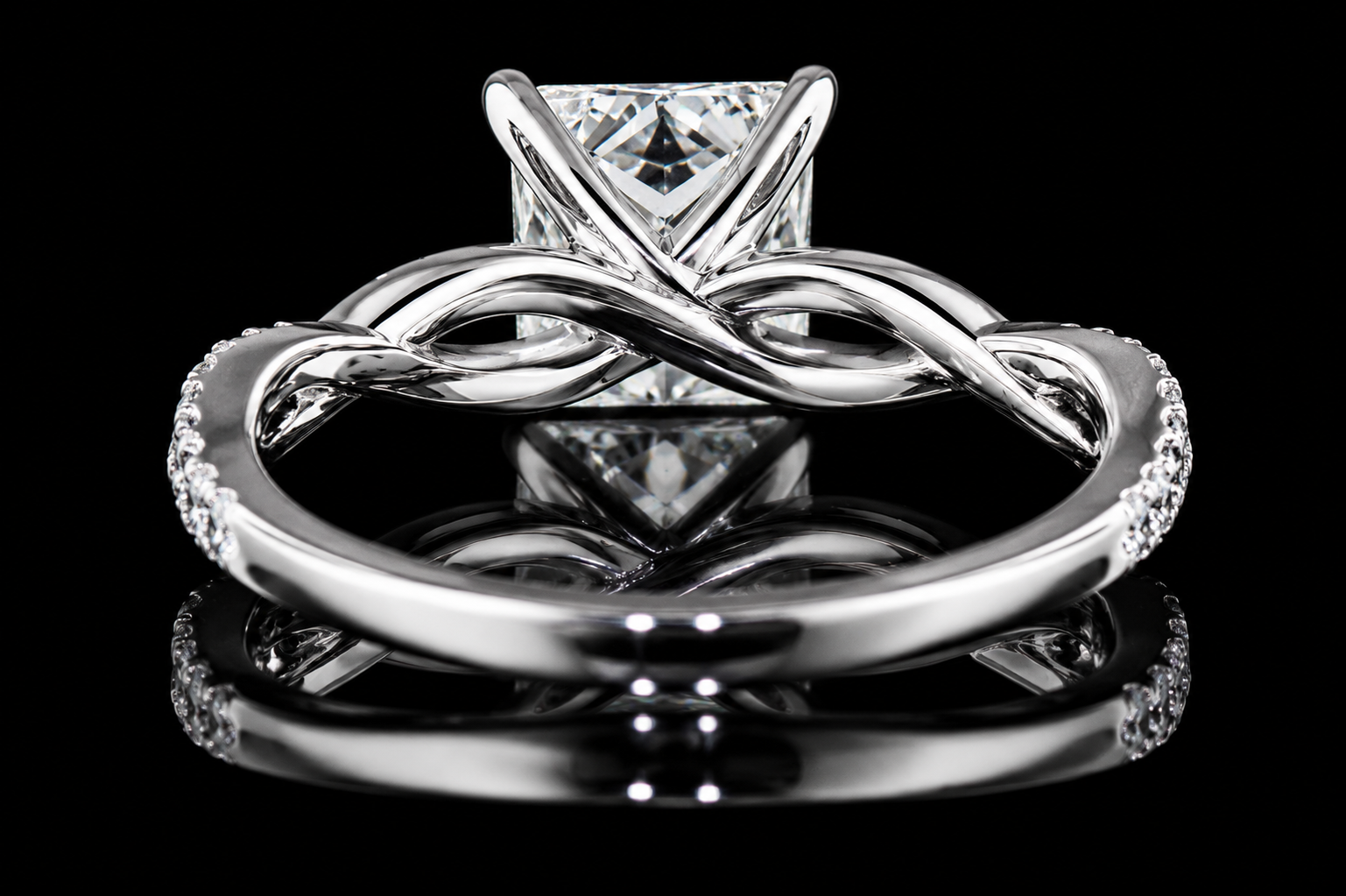Princess Cut Diamond Twisted Split Shank Engagement Ring (eng022)