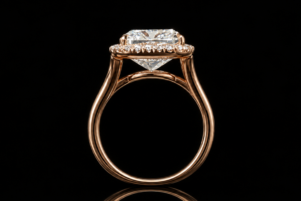 Rose Gold Cushion Diamond Halo Ring (Eng-R005)