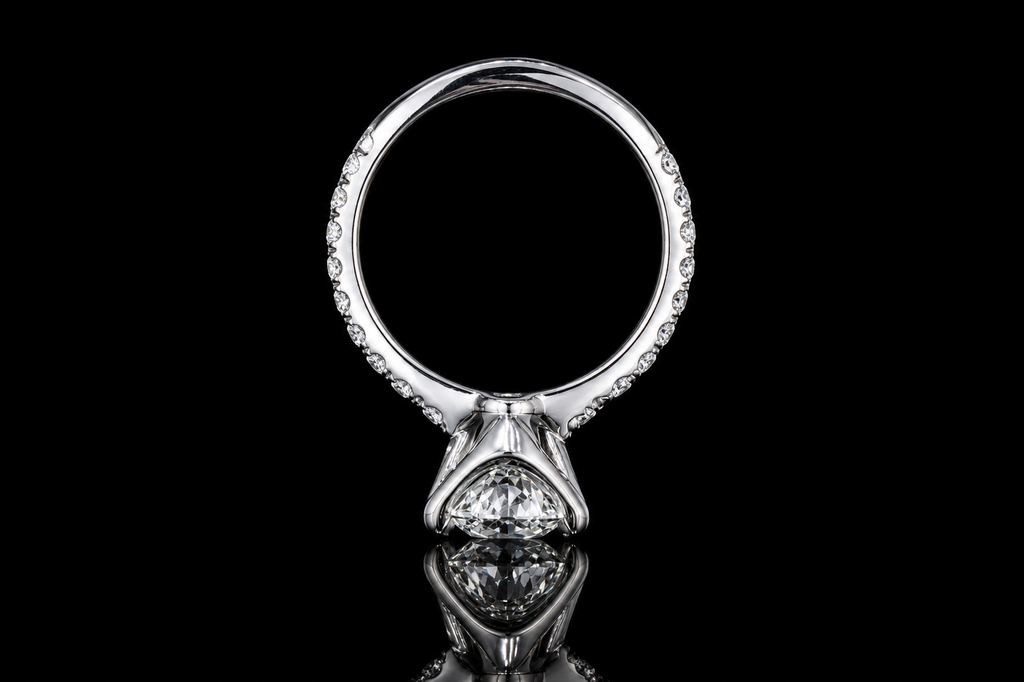 Round Brilliant Diamond Solitaire Ring with Pavé Band and Hidden Halo (eng512)