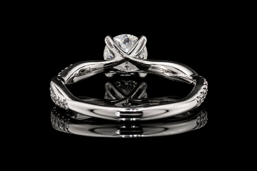 Round Brilliant Diamond Solitaire Ring with Twisted Pavé Band (eng482)
