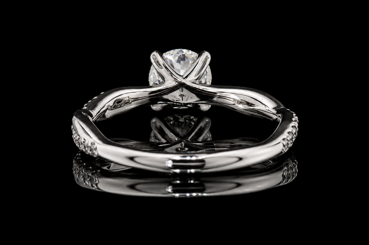 Round Brilliant Diamond Solitaire Ring with Twisted Pavé Band (eng482)