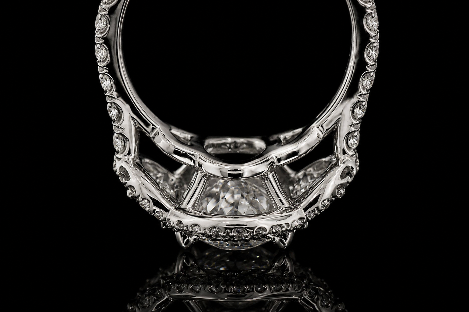 Oval Diamond Three-Stone Halo Engagement Ring (eng433)