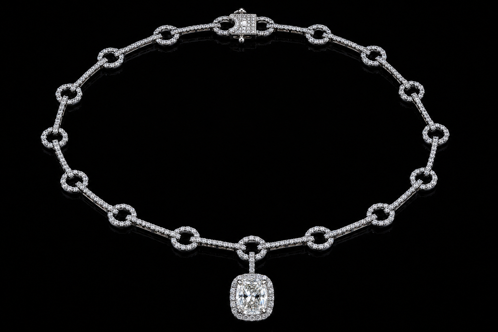 Cushion Diamond Halo Pendant Necklace (pend049)