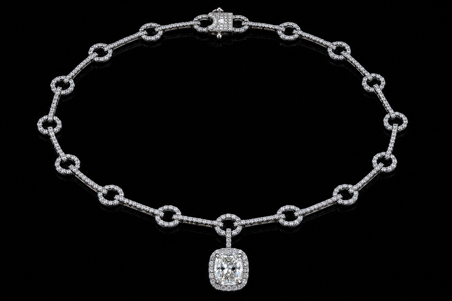 Cushion Diamond Halo Pendant Necklace (pend049)