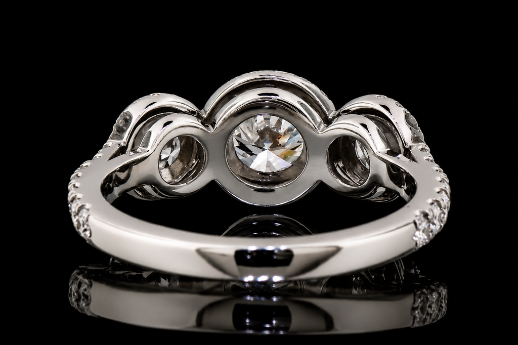 Three-Stone Halo Diamond Engagement Ring (eng406)