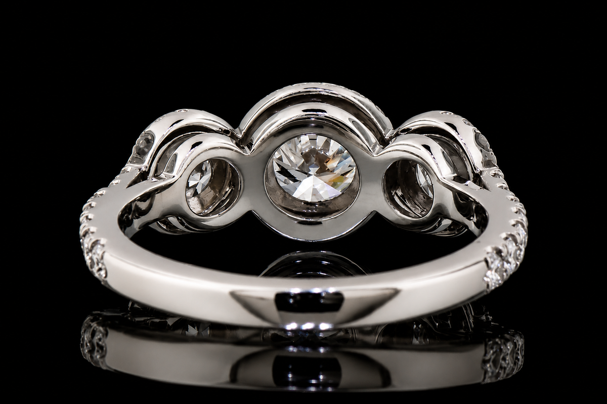 Three-Stone Halo Diamond Engagement Ring (eng406)