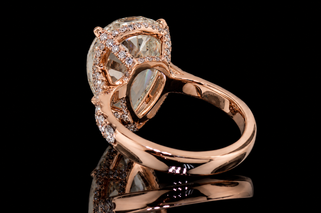 Pear Shape Diamond Hidden Halo Engagement Ring with Rose Gold Setting (eng330)