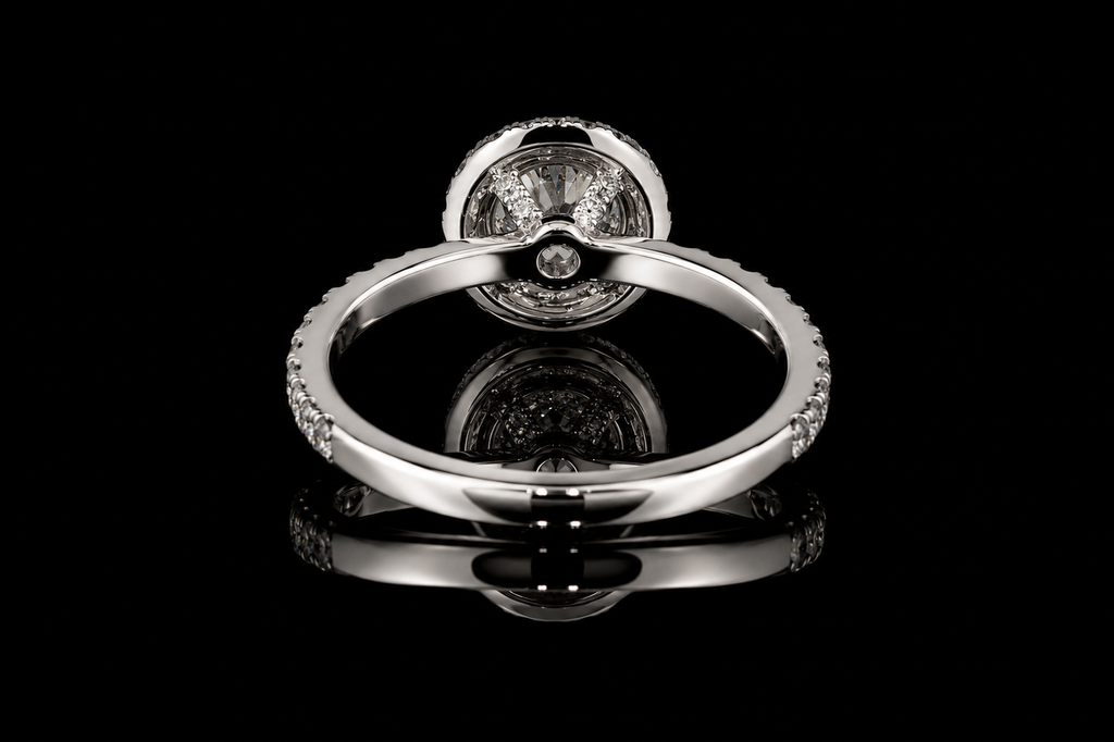 Round Diamond Halo Ring with Pavé Band (eng467)