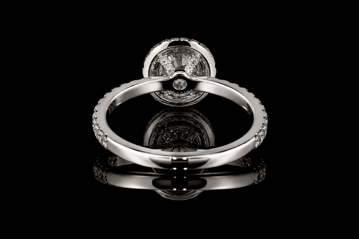 Round Diamond Halo Ring with Pavé Band (eng467)