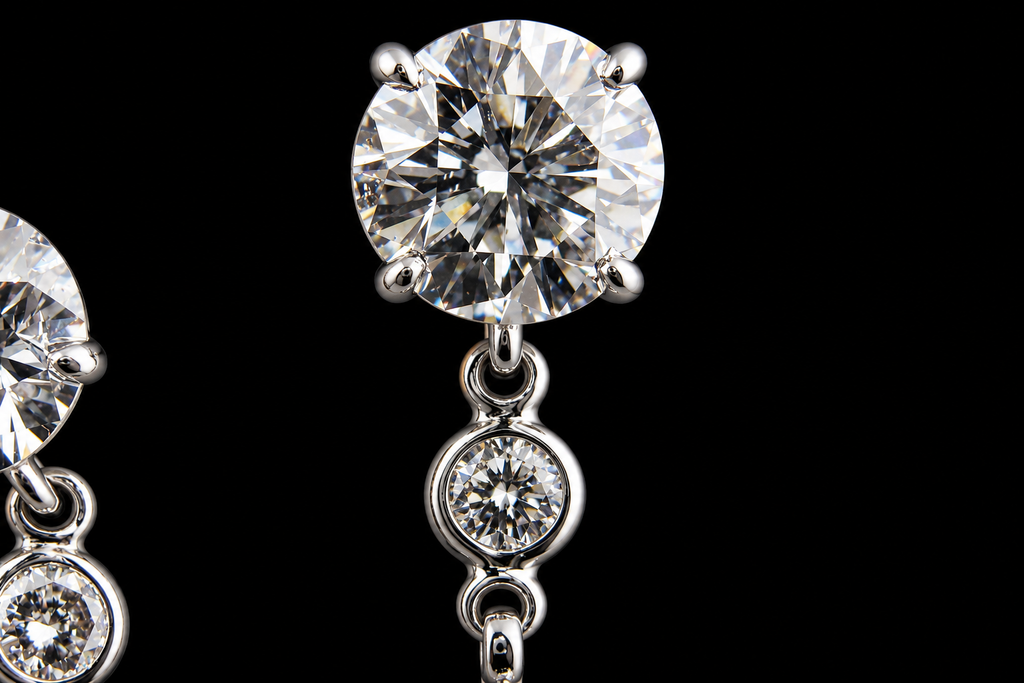Round & Pear-Shaped Diamond Drop Earrings (ear024)
