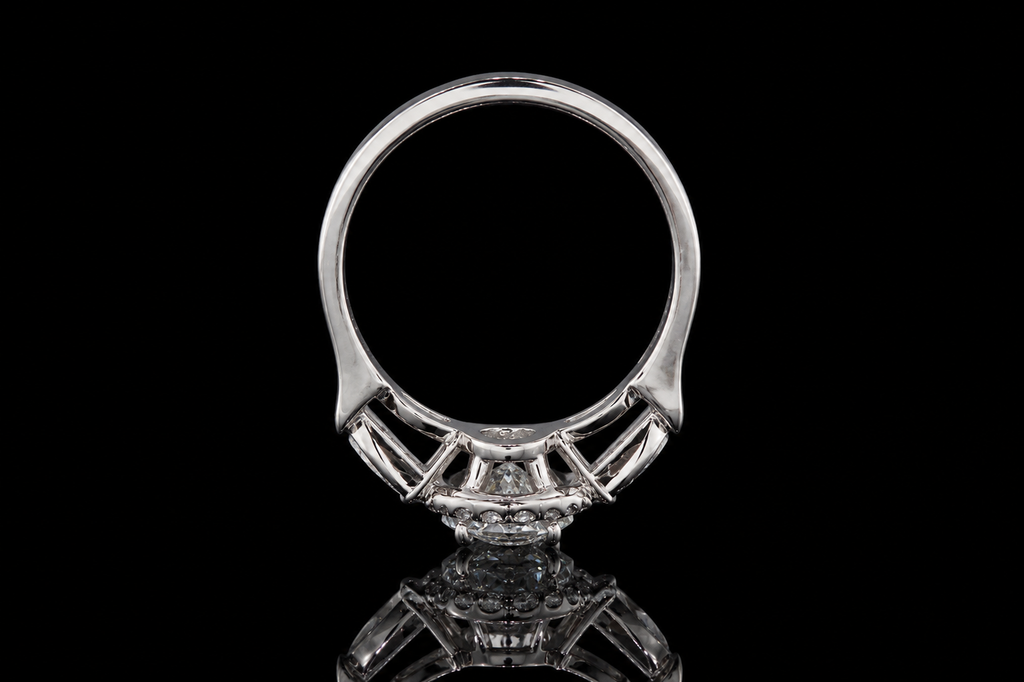 Oval Diamond Halo Ring with Pear Side Stones (eng469)