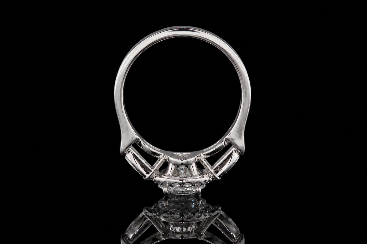 Oval Diamond Halo Ring with Pear Side Stones (eng469)