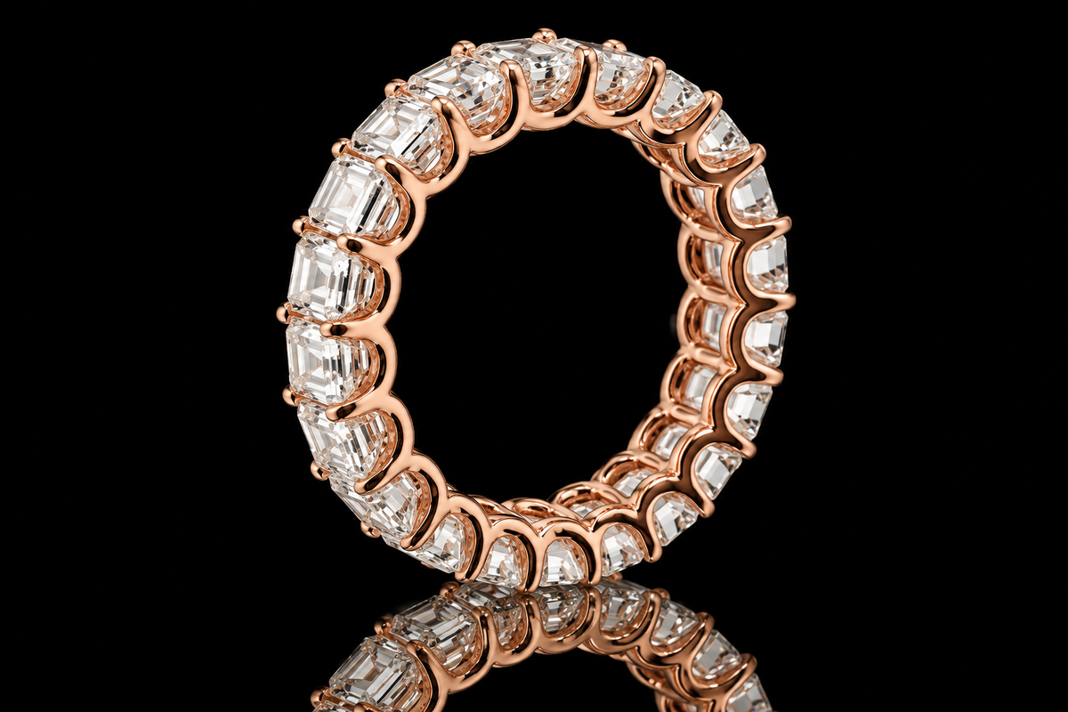 Emerald-Cut Diamond Eternity Band in Rose Gold (band168)