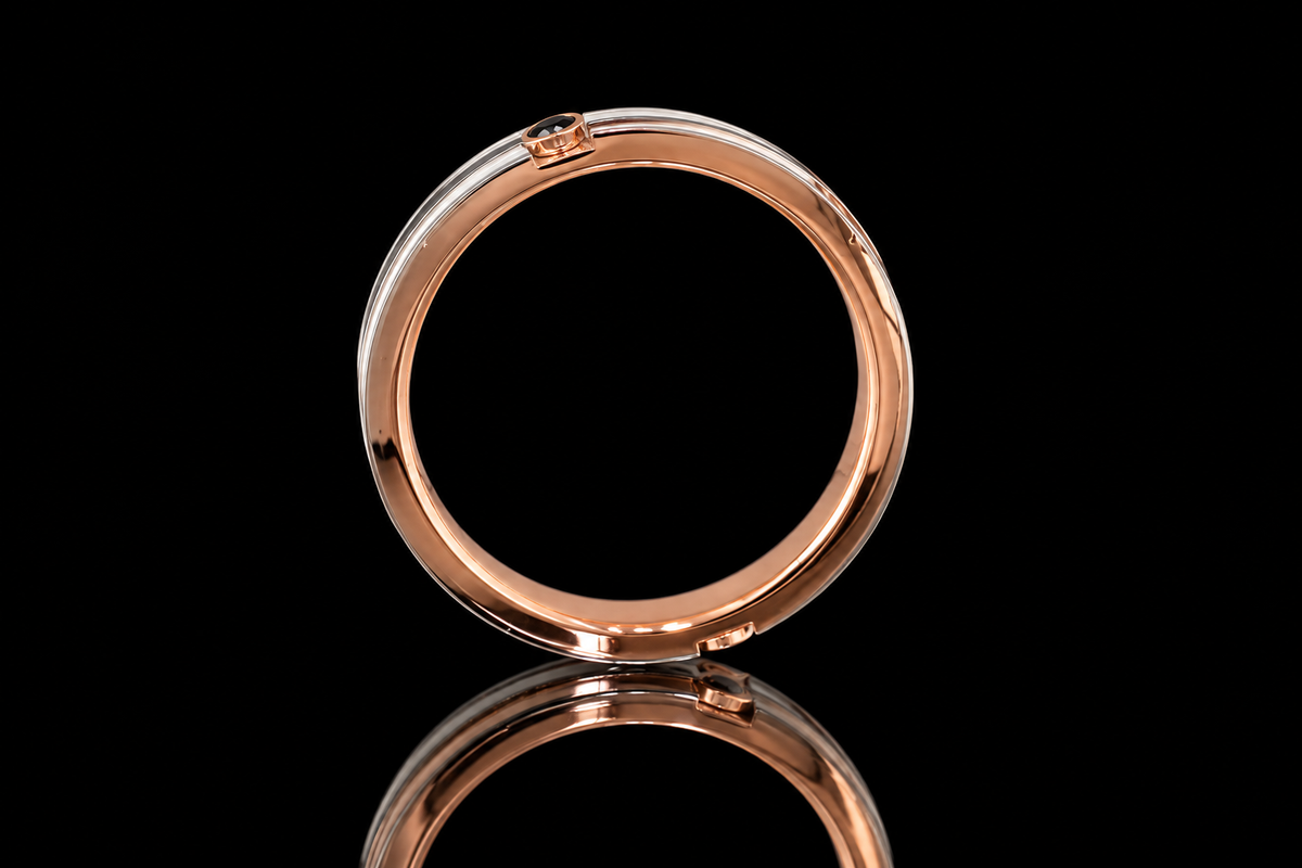 Two-Tone Rose Gold and Platinum Black Diamond Men's Band (band174)