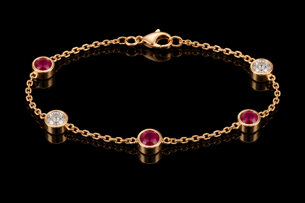 Ruby & Diamond Bezel-Set Bracelet and Necklace (brac026)