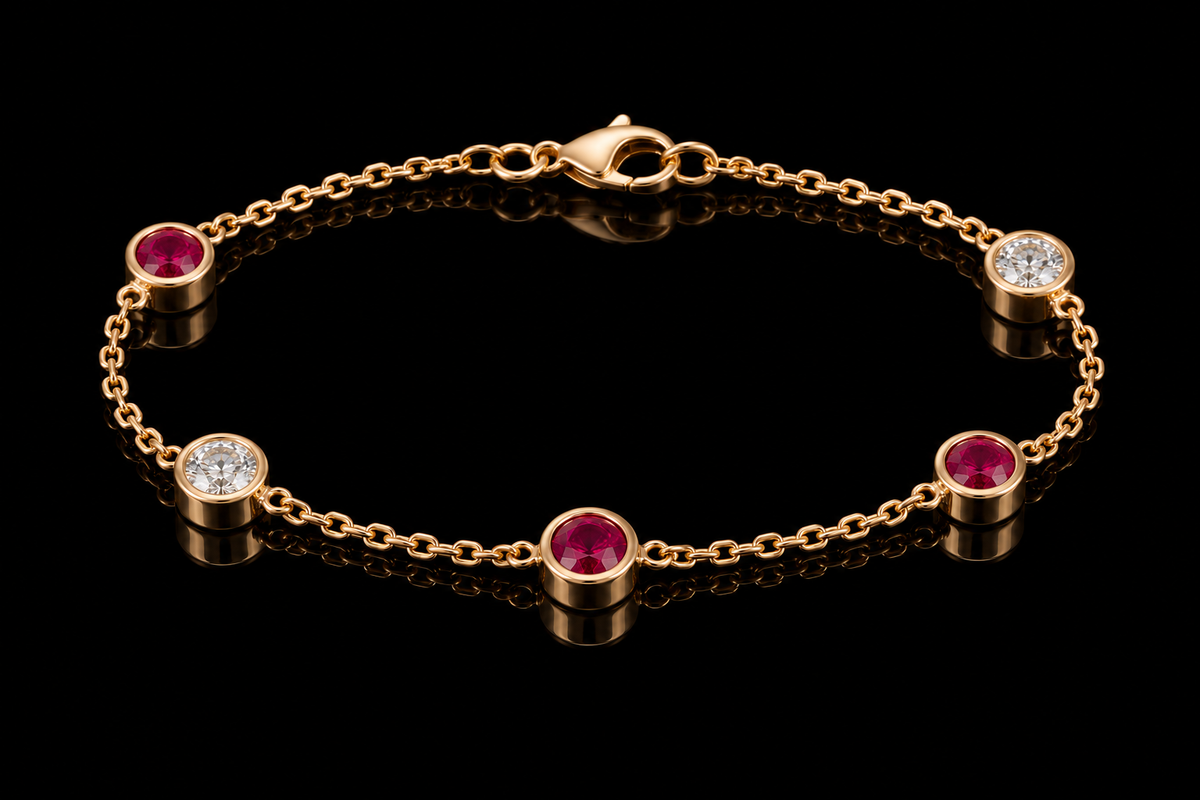 Ruby & Diamond Bezel-Set Bracelet and Necklace (brac026)