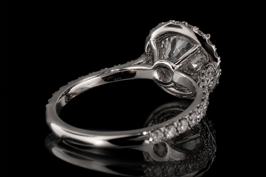 Round Brilliant Diamond Halo Engagement Ring with Pavé Band (eng320)