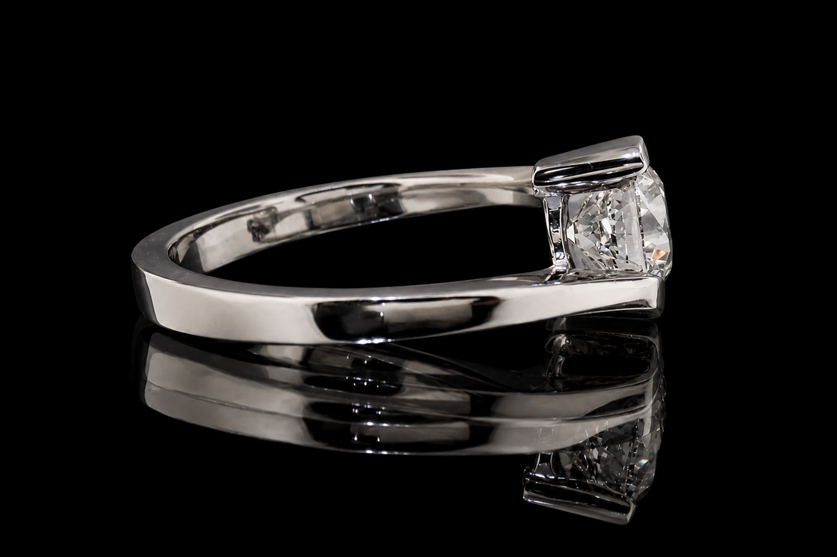 Round Brilliant Diamond Bypass Ring with Pavé Accents (eng460)