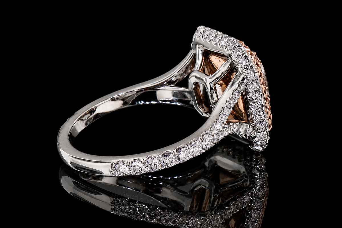Pink Radiant Diamond Double Halo Engagement Ring (eng398)