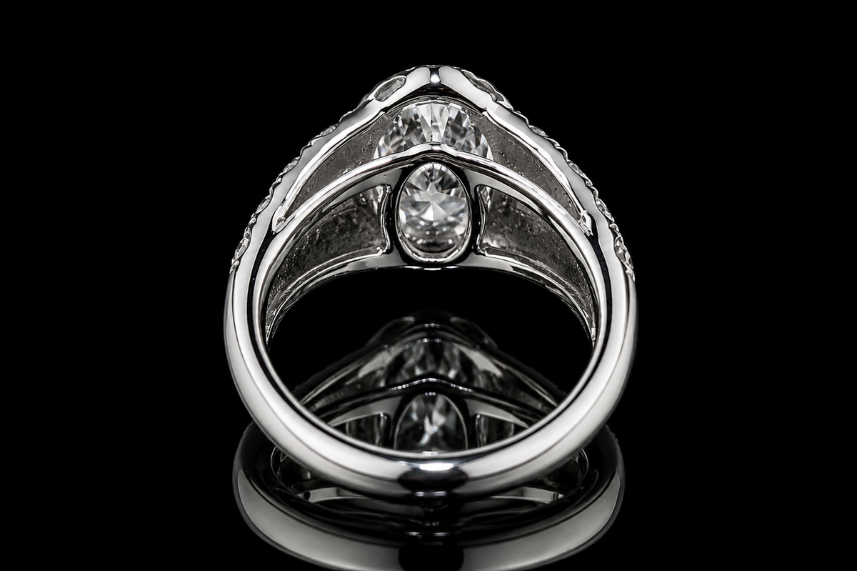 Oval Diamond Halo Split Shank Engagement Ring (eng205)