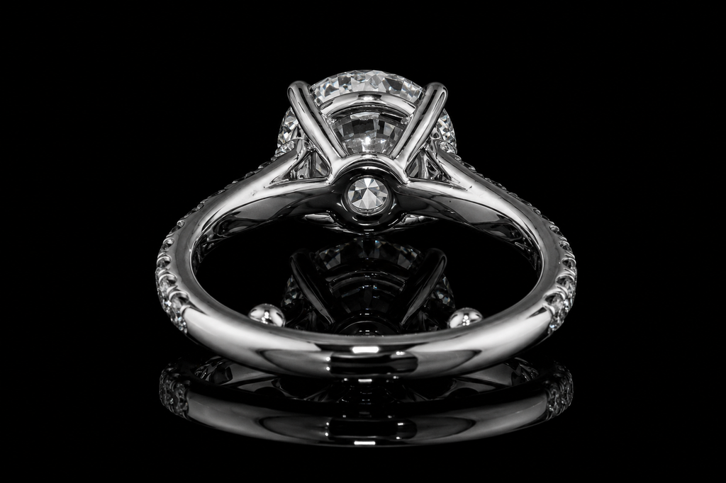 Round Brilliant Diamond Solitaire Ring with Hidden Halo and Pavé Band (eng504)
