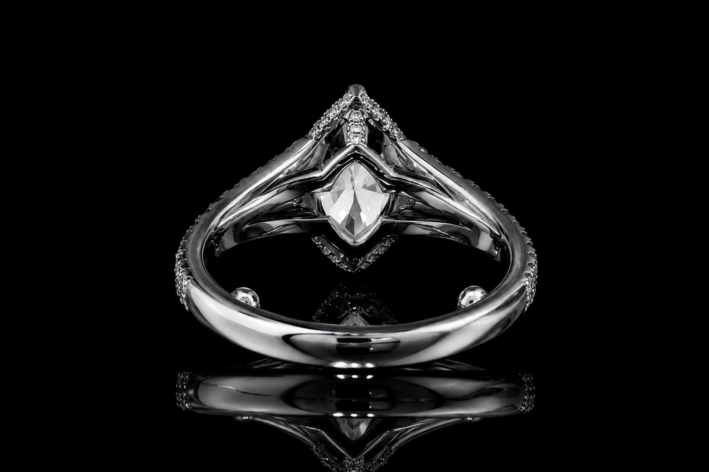 Marquise Diamond Halo Ring with Split Pavé Band (eng528)