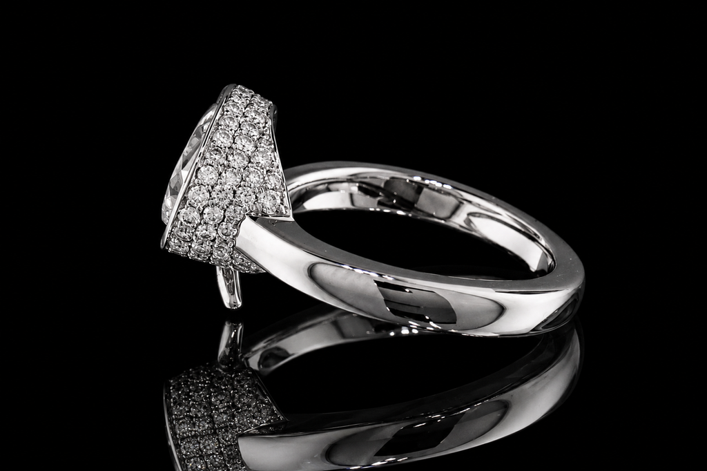 Pear Shaped Bezel Diamond Bypass Ring with Pavé Accents (eng493)