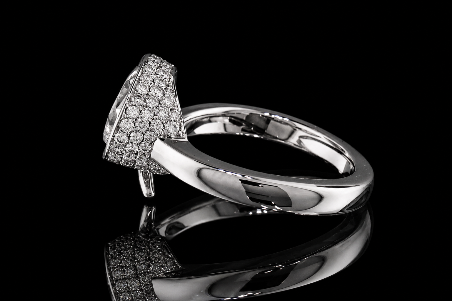 Pear Shaped Bezel Diamond Bypass Ring with Pavé Accents (eng493)