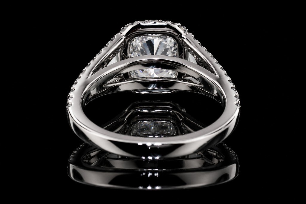 Cushion Cut Diamond Halo Split Shank Engagement Ring (eng034)