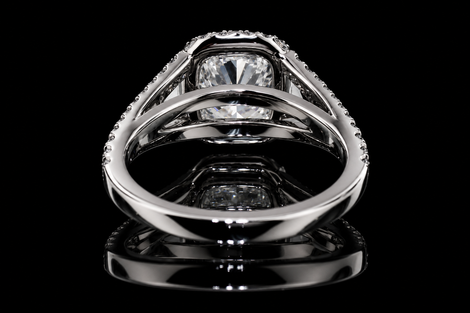 Cushion Cut Diamond Halo Split Shank Engagement Ring (eng034)