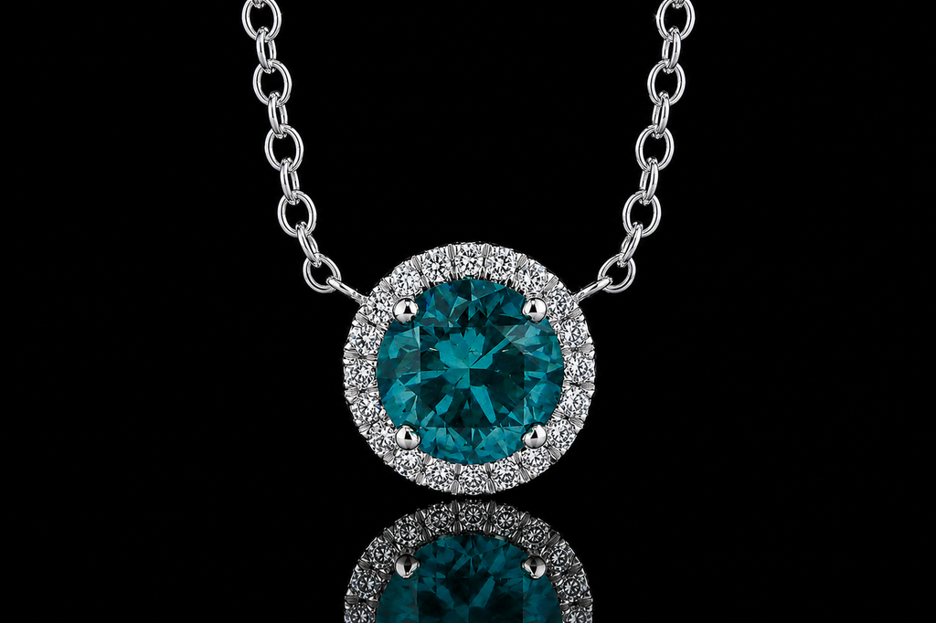 Blue Diamond Halo Necklace (pend057)