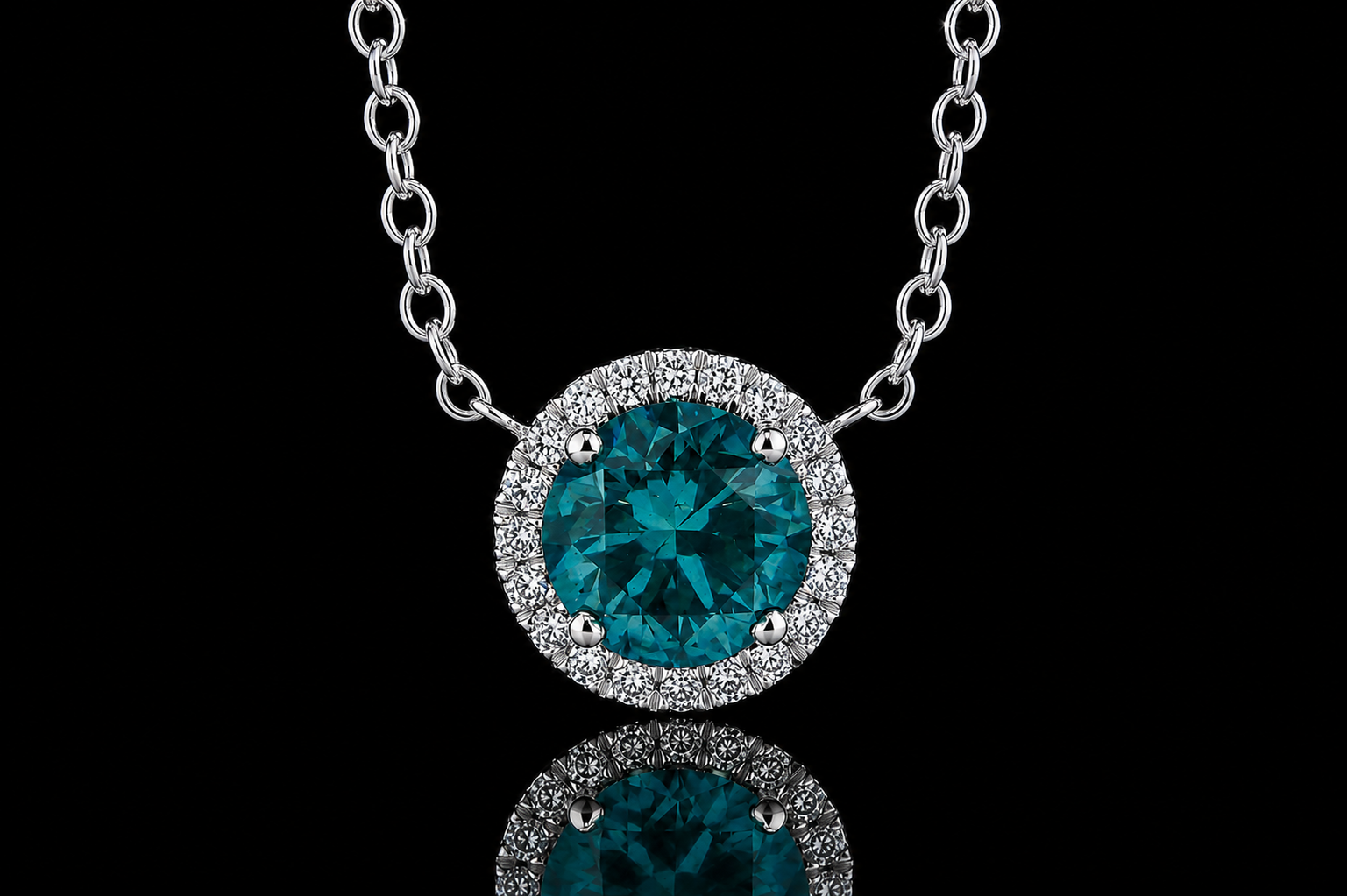 Blue Diamond Halo Necklace (pend057)