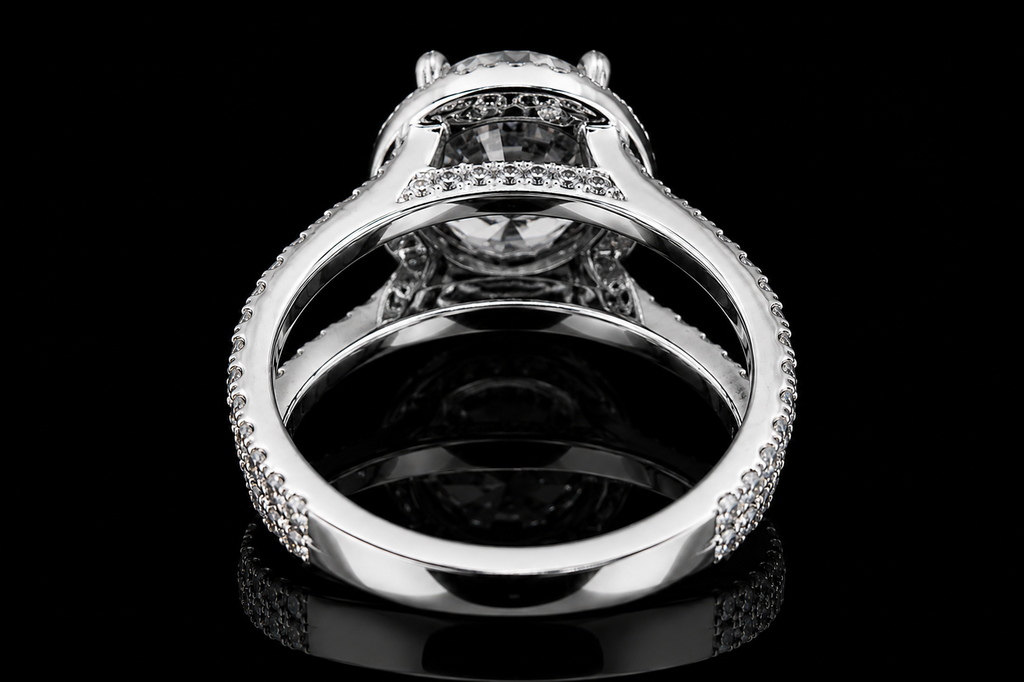 Round Brilliant Diamond Halo Double Shank Engagement Ring (eng238)