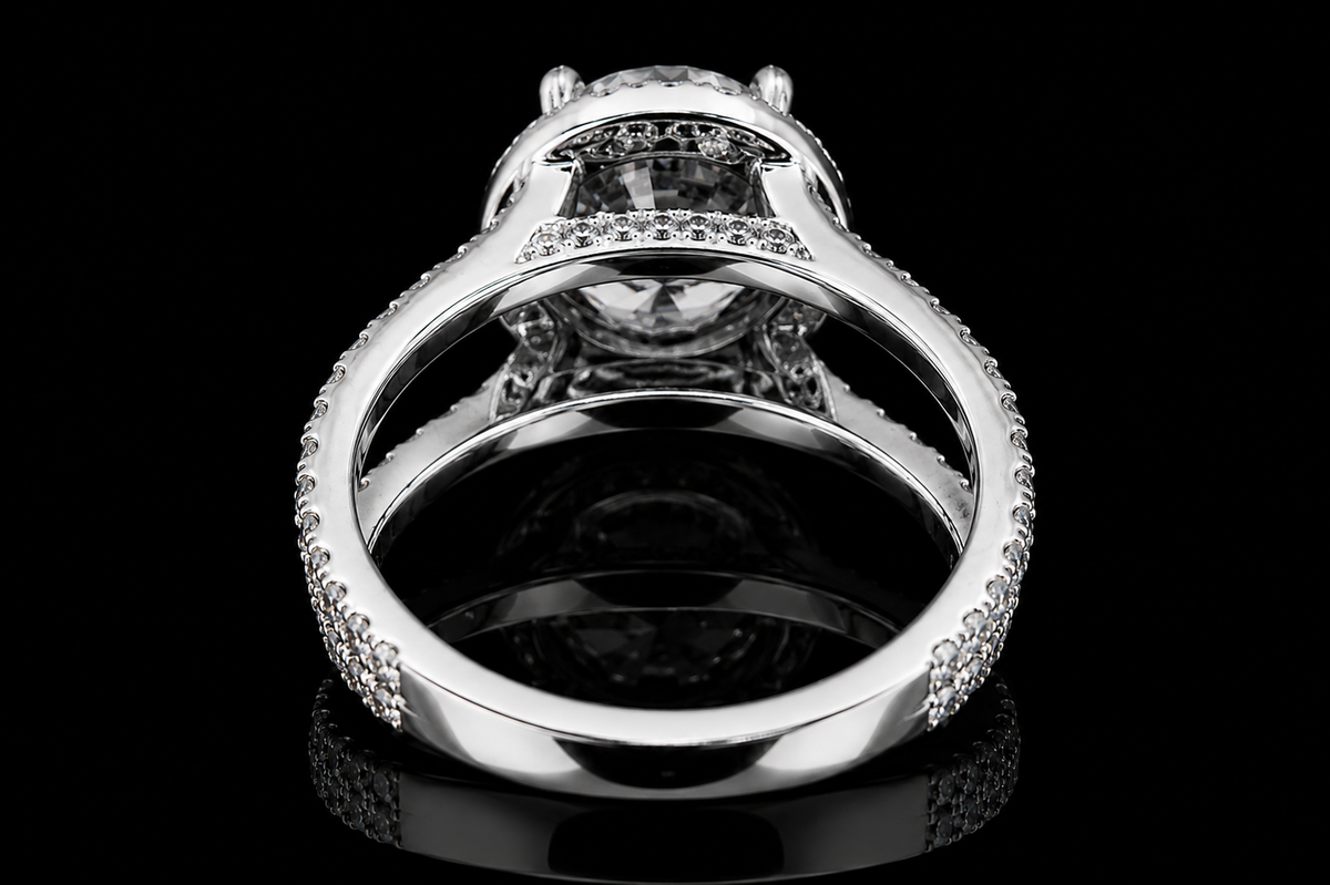Round Brilliant Diamond Halo Double Shank Engagement Ring (eng238)