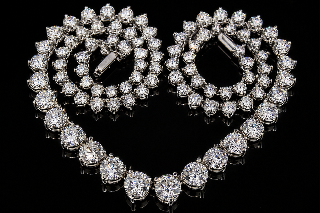 Graduated Three-Prong Diamond Tennis Necklace (pend061)