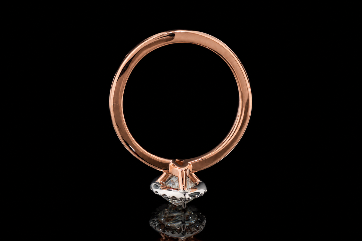 Rose Gold Marquise Diamond Halo Ring (eng498)