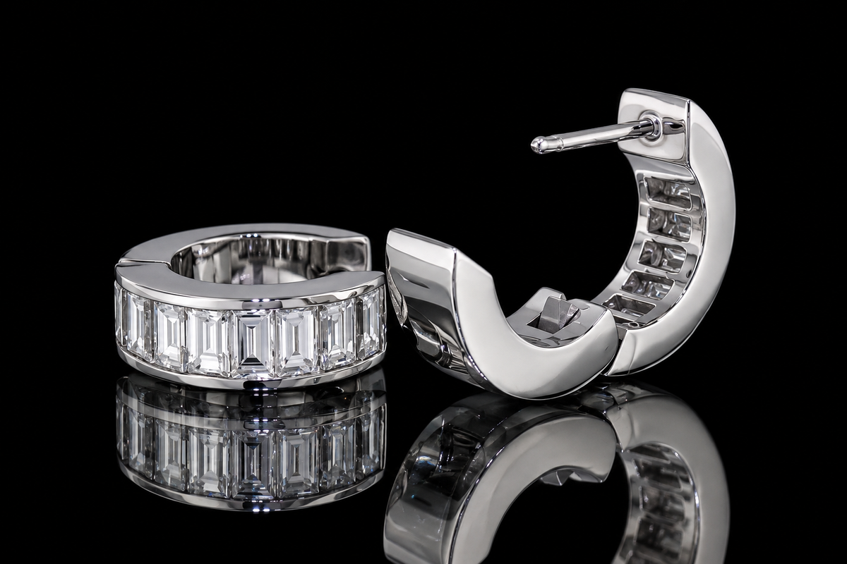 Channel-Set Baguette Diamond Huggies (ear059)