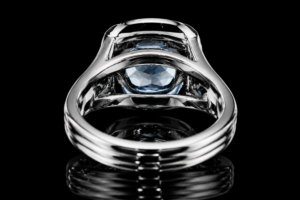 Cushion-Cut Blue Topaz Double Halo Ring (Eng003)